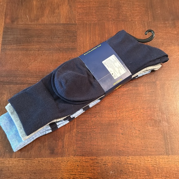 Ralph Lauren POLO Socks 3 pairs New Black Grey and Blue Stripe - Picture 3 of 8